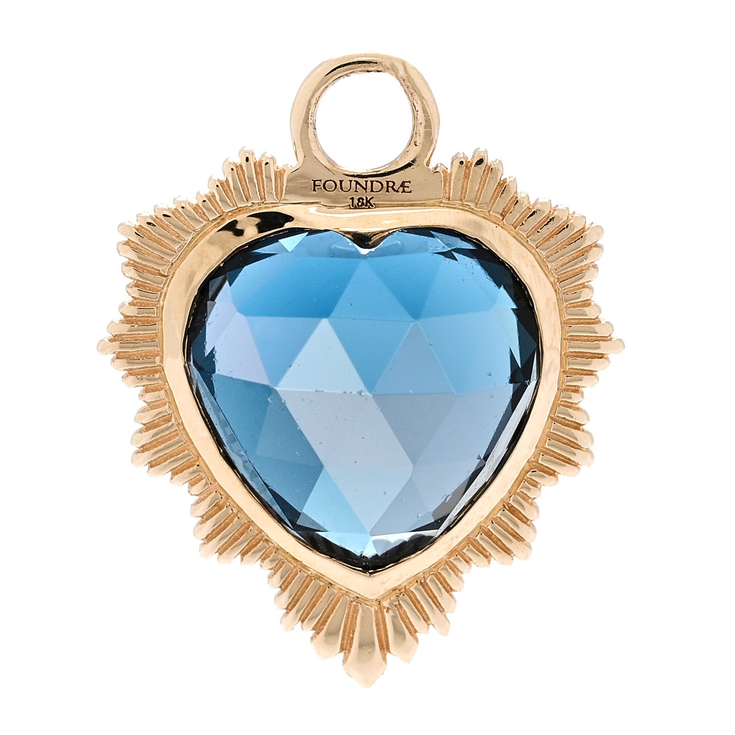 Foundrae 18K Yellow Gold London Blue Topaz Heart Love Medallion Pendant 1 of 4