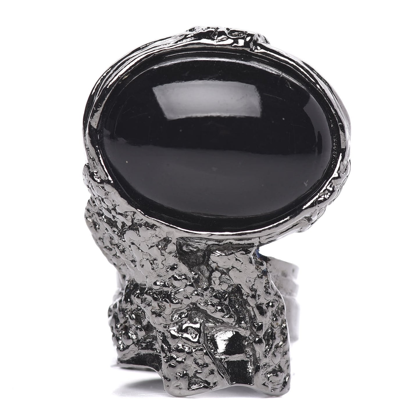 Glass Cabochon Arty Ovale Ring 7 Gunmetal Black