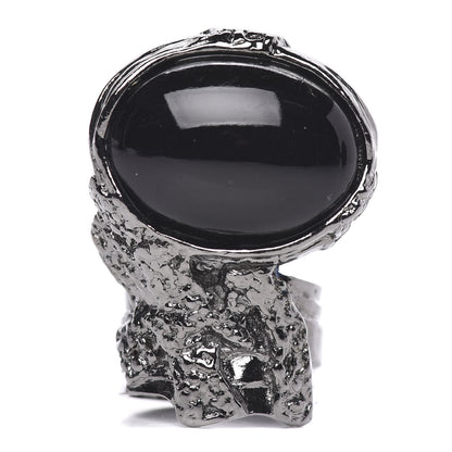 Saint Laurent Glass Cabochon Arty Ovale Ring 7 Gunmetal Black 1 of 4
