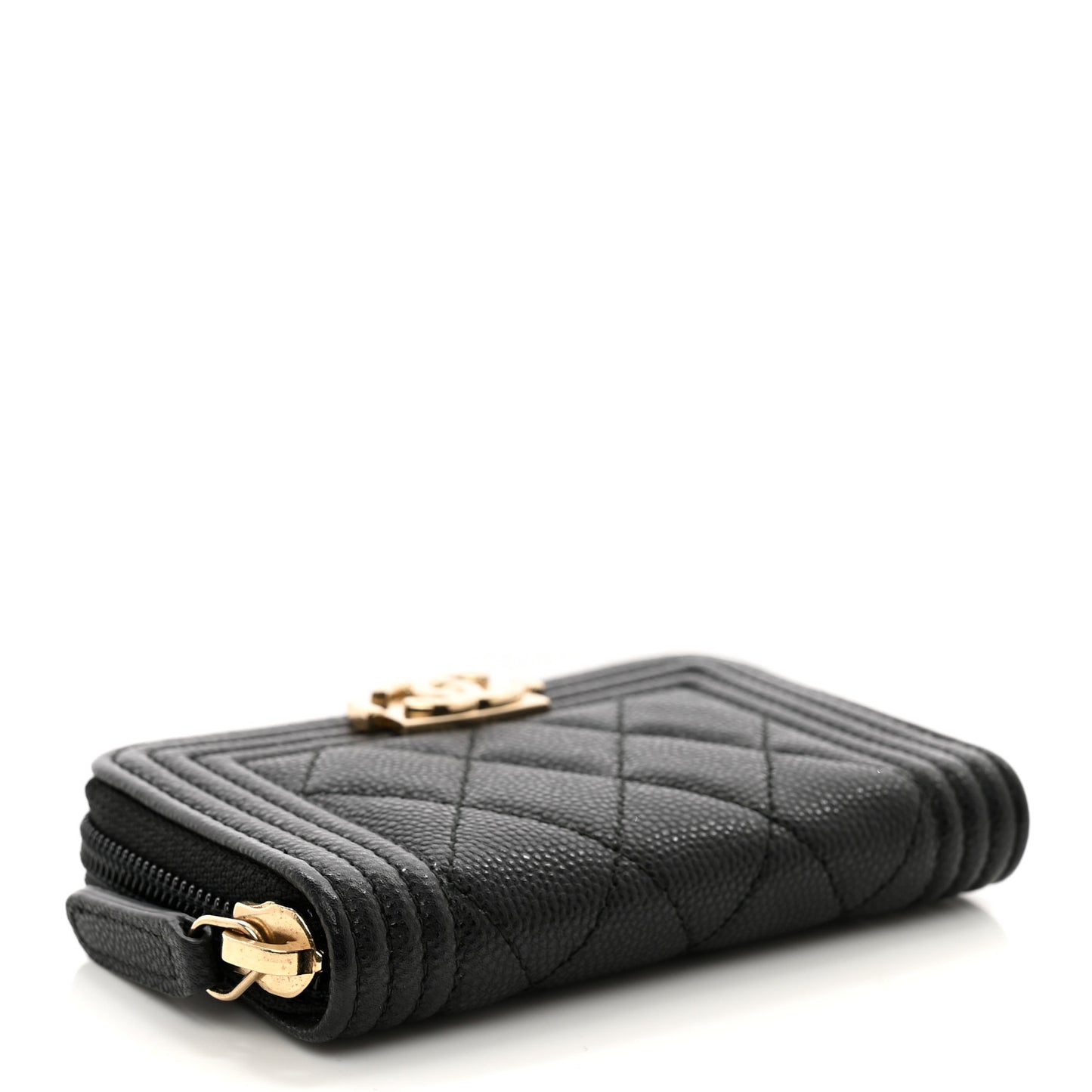 Caviar Quilted Boy Zip Around Coin Purse Wallet Black
