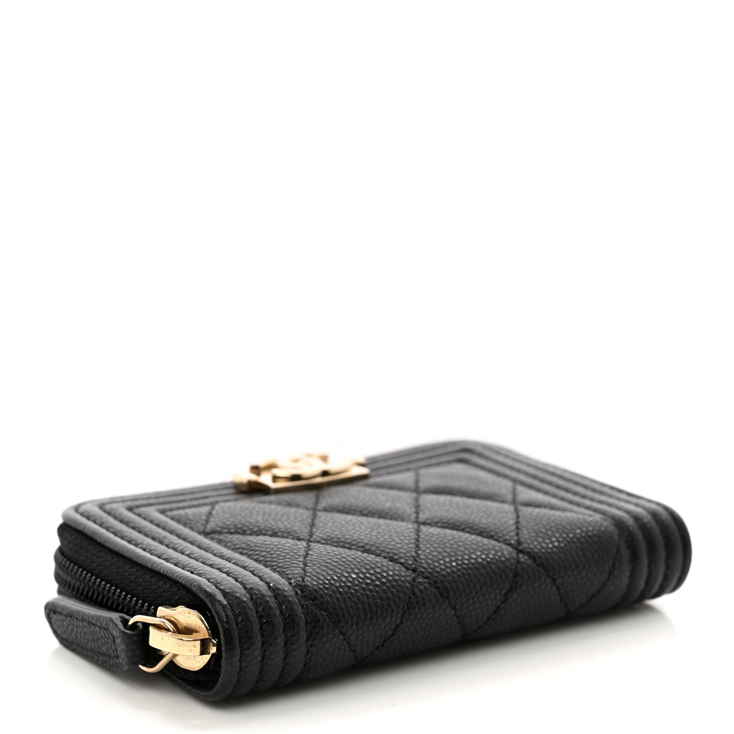 Chanel Caviar Quilted Boy Zip Around Coin Purse Wallet Black 4 of 7