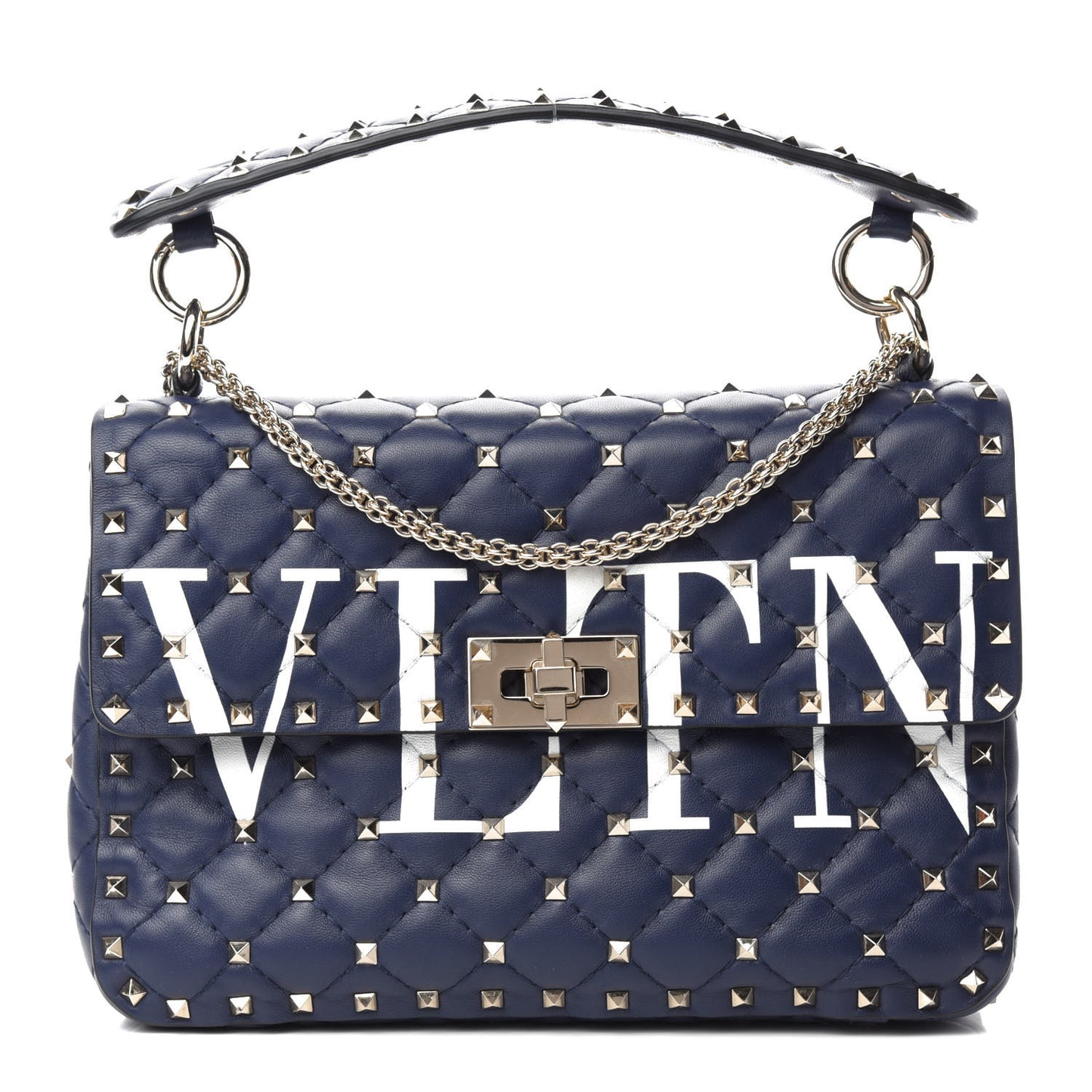 Nappa VLTN Print Medium Rockstud Spike Shoulder Bag Pure Blue White