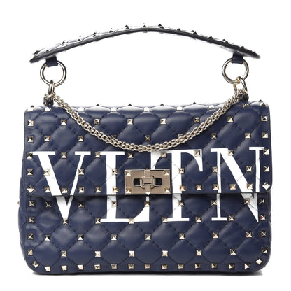 Valentino Garavani Nappa VLTN Print Medium Rockstud Spike Shoulder Bag Pure Blue White 1 of 9