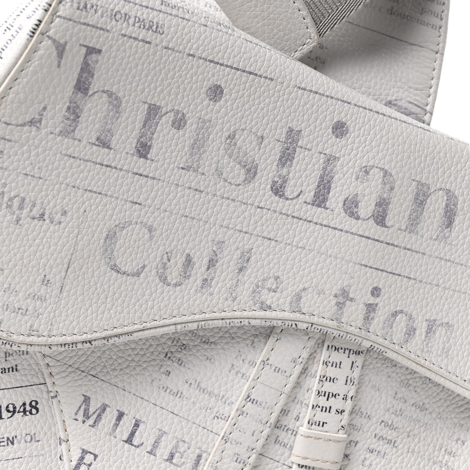 Christian Dior X DANIEL ARSHAM Grained Calfskin Newspaper Print Saddle Bag White 8 of 10