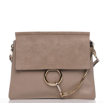Chloe Calfskin Suede Medium Faye Shoulder Bag Motty Grey 1 of 7