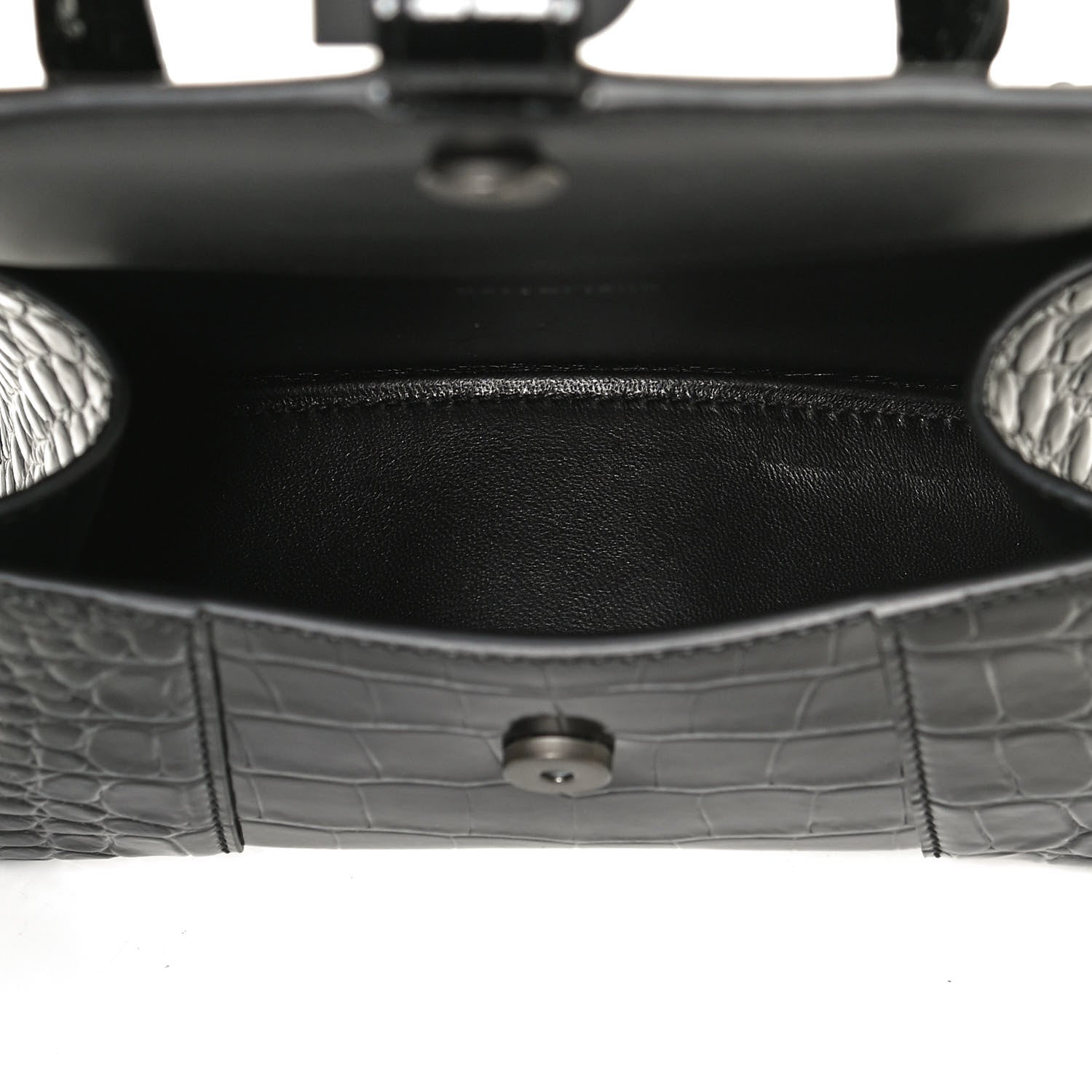 Balenciaga Shiny Calfskin Monochrome Crocodile Embossed Hourglass Top Handle Bag XS Black 5 of 11