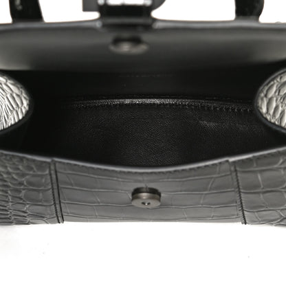 Balenciaga Shiny Calfskin Monochrome Crocodile Embossed Hourglass Top Handle Bag XS Black 5 of 11