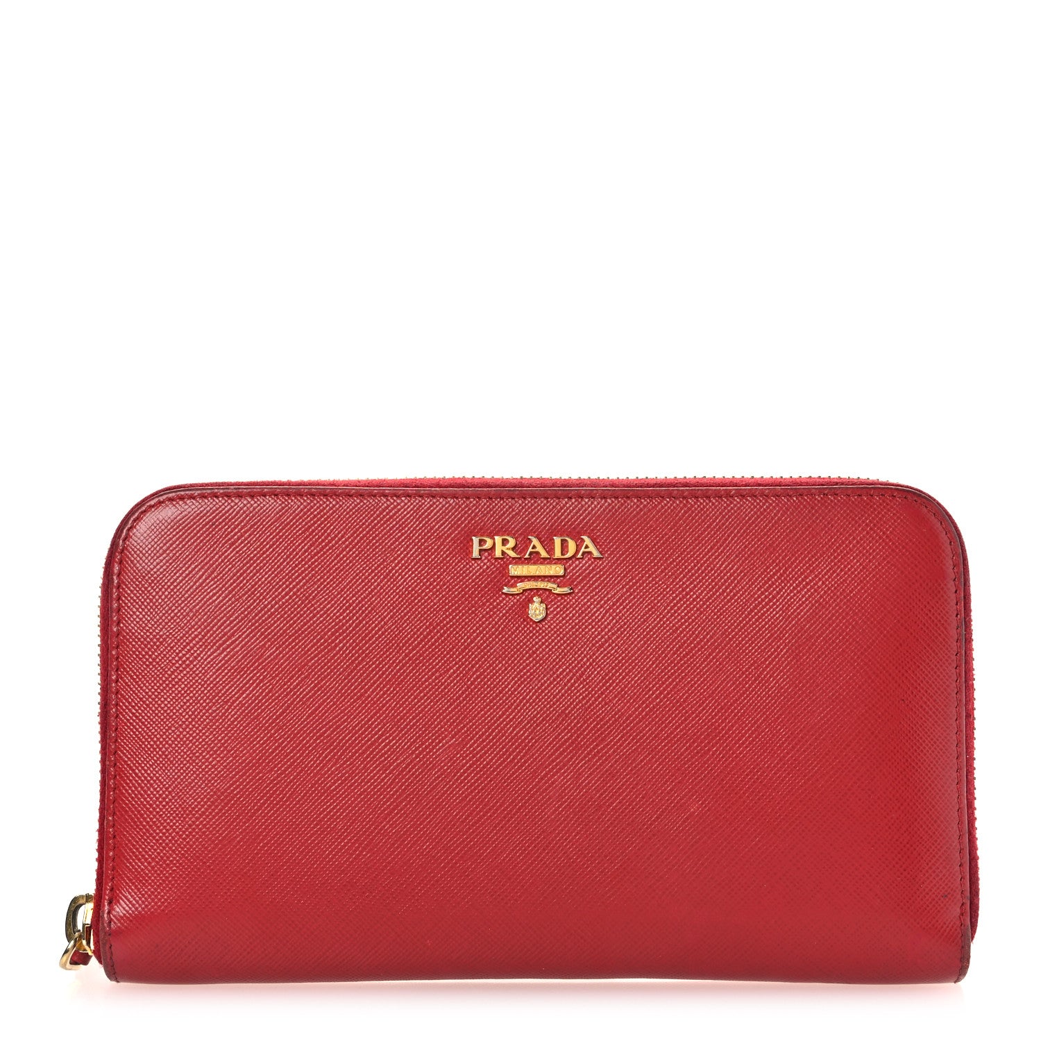 Prada Saffiano Metal Zip Around Wallet Fuoco 1 of 14