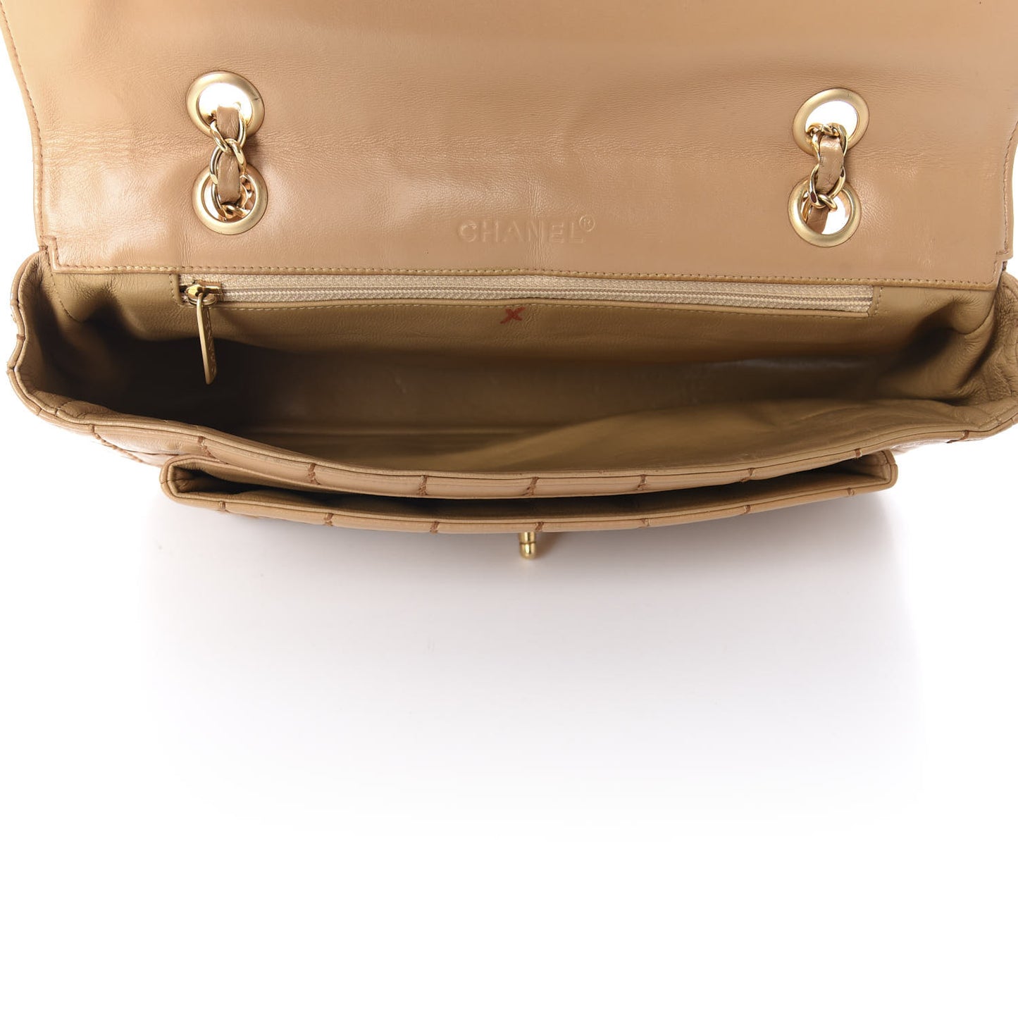 Lambskin Square Double Stitch Flap Beige