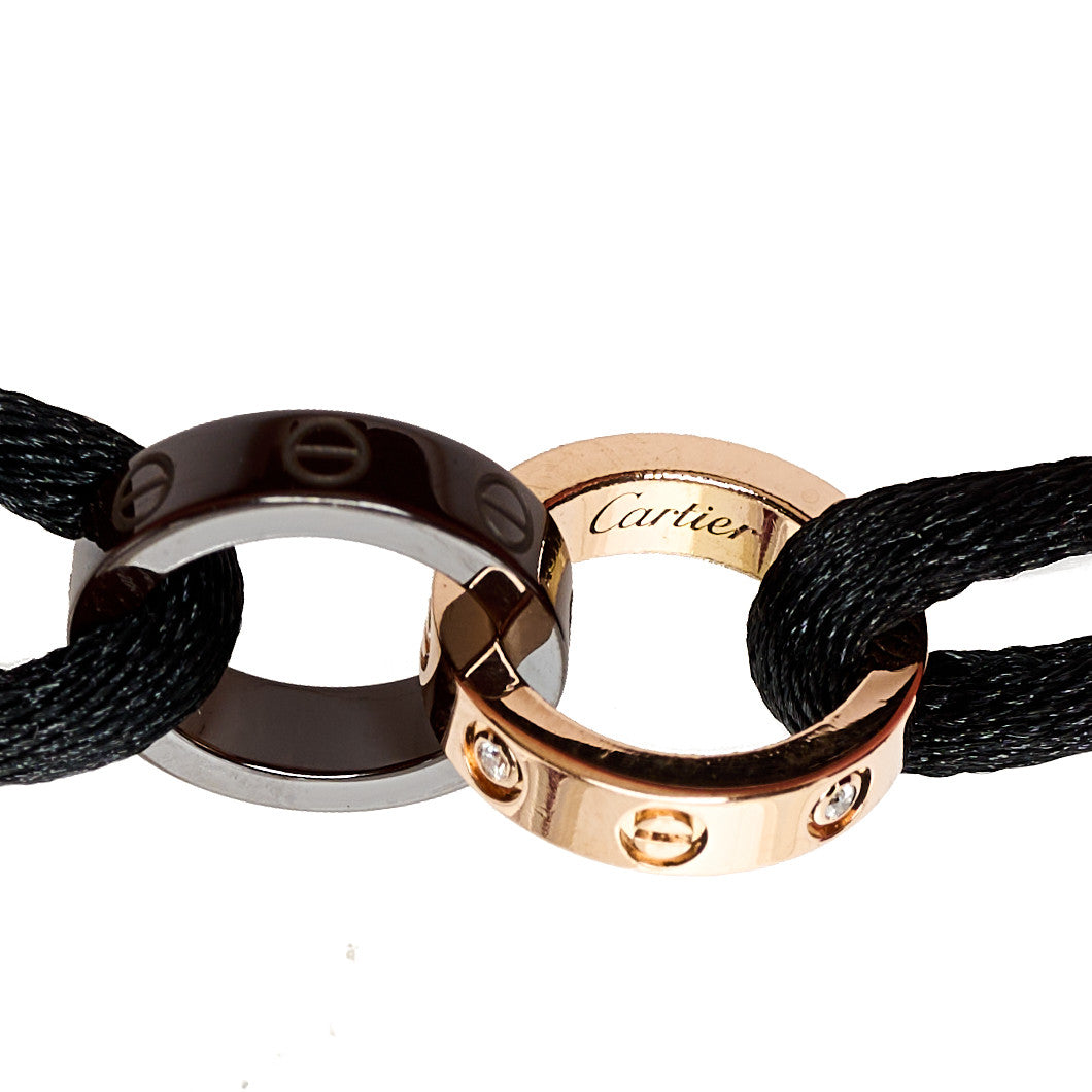 Cartier 18K Pink Gold Ceramic 4 Diamond LOVE Cord Bracelet Black 8 of 9