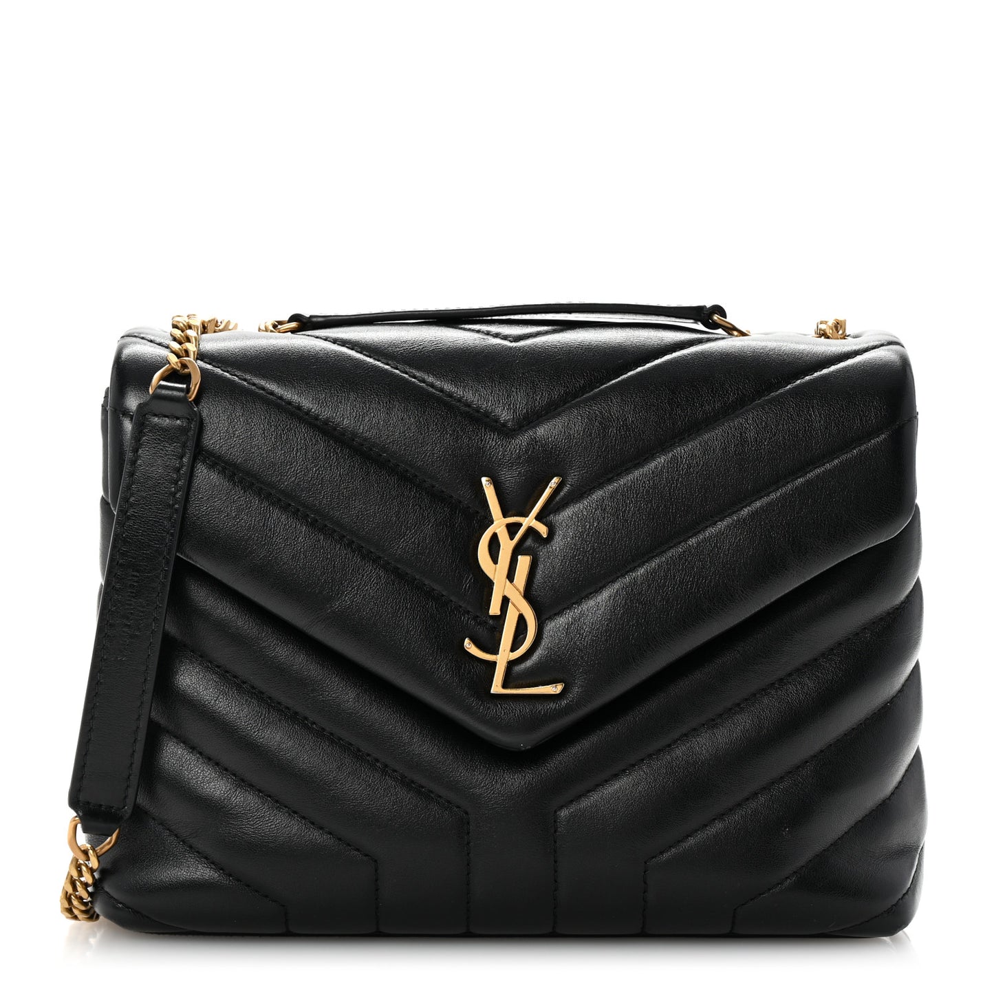 Calfskin Y Quilted Monogram Small Loulou Chain Satchel Black