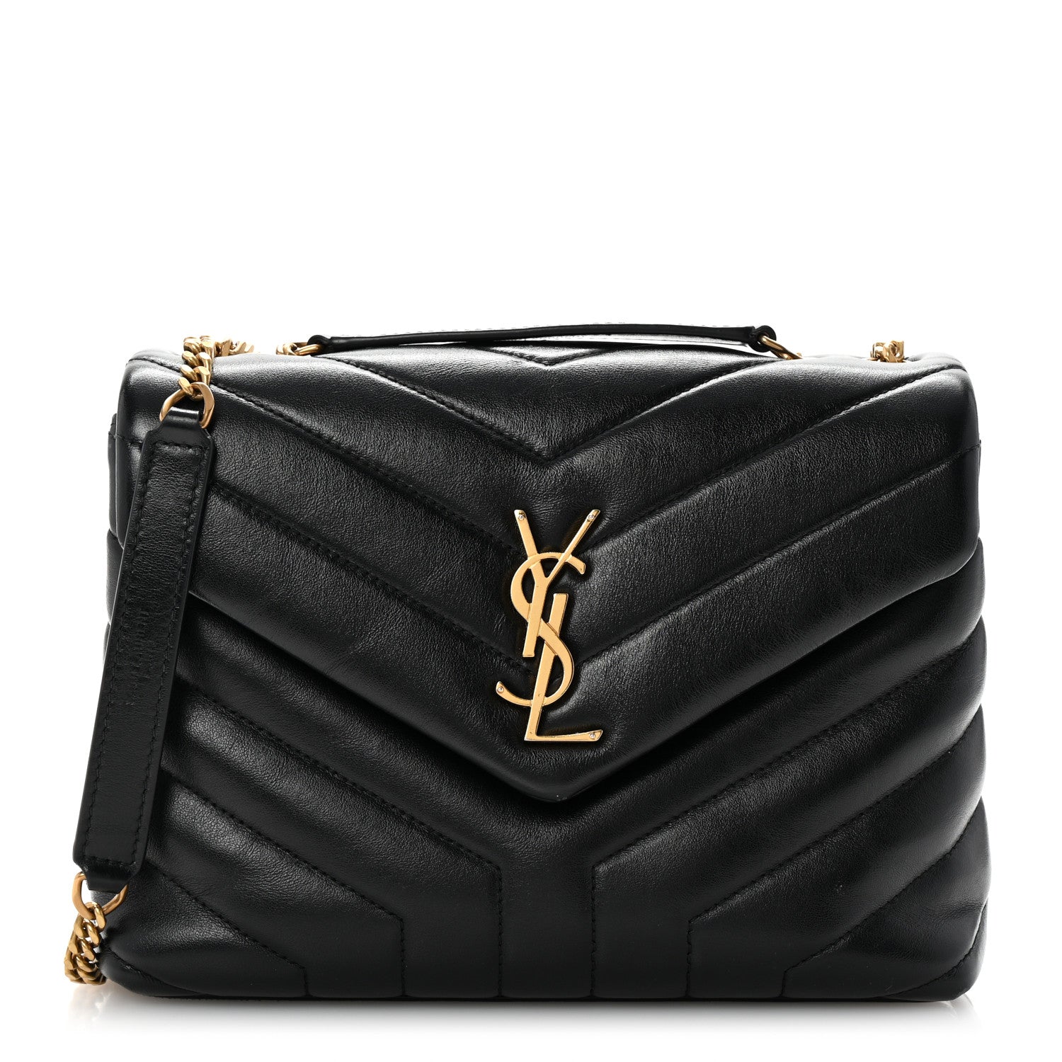 Saint Laurent Calfskin Y Quilted Monogram Small Loulou Chain Satchel Black 1 of 10