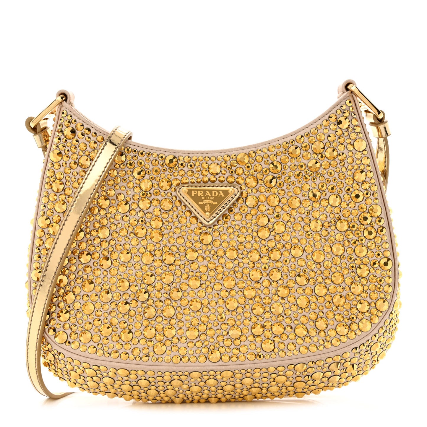 Satin Crystal Cleo Adjustable Strap Shoulder Bag Platino