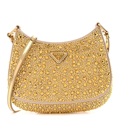 Prada Satin Crystal Cleo Adjustable Strap Shoulder Bag Platino 1 of 11