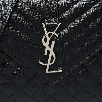 Saint Laurent Grain De Poudre Textured Mixed Matelasse Triquilt Medium Monogram Satchel Black 7 of 9