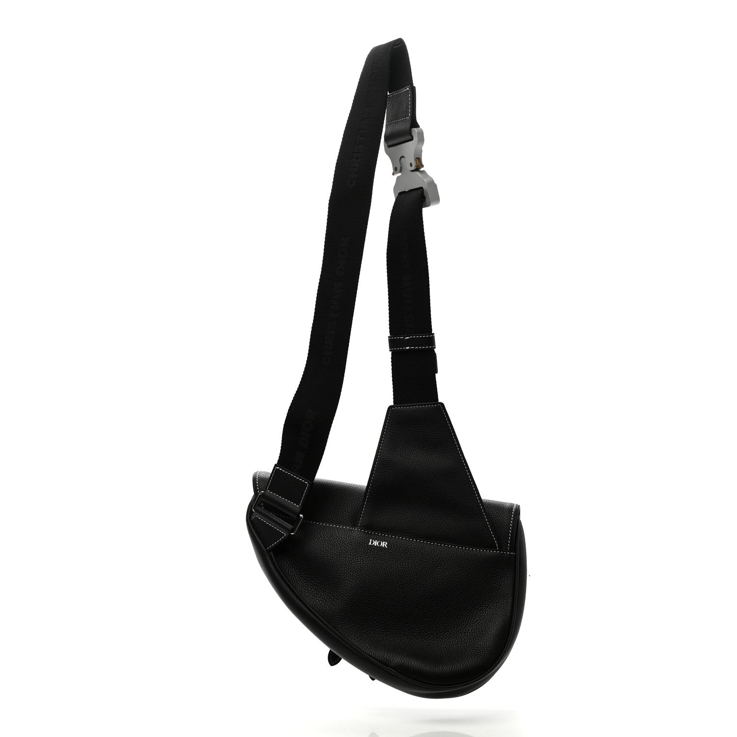 Christian Dior Alex Foxton Grained Calfskin Logo Saddle Messenger Bag Black 2 of 10
