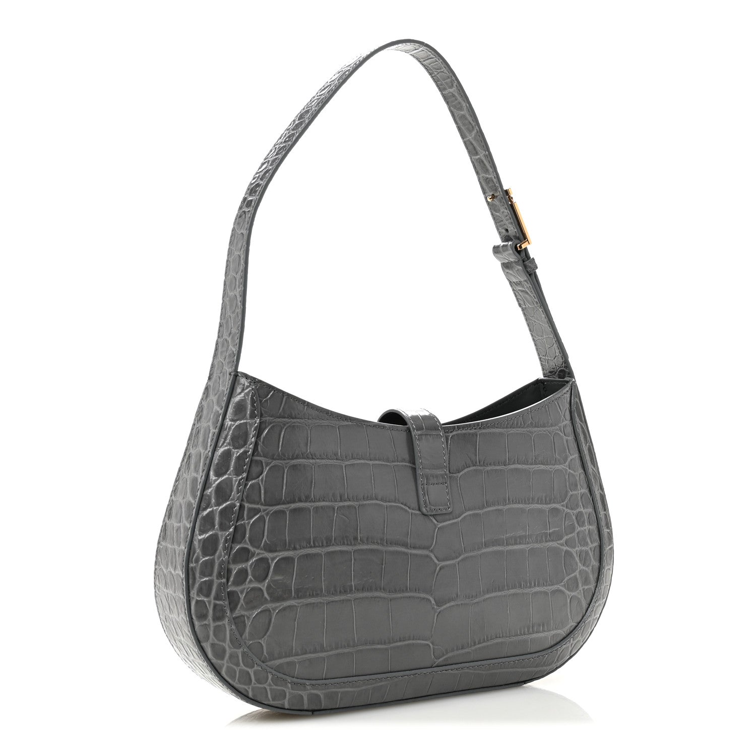 Versace Calfskin Crocodile Embossed Large Greca Goddess Bag Charcoal 3 of 10