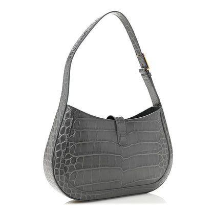 Versace Calfskin Crocodile Embossed Large Greca Goddess Bag Charcoal 3 of 10