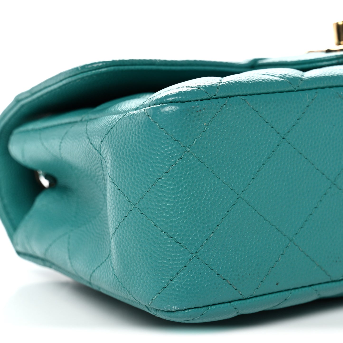 Caviar Quilted Mini Rectangular Flap Turquoise