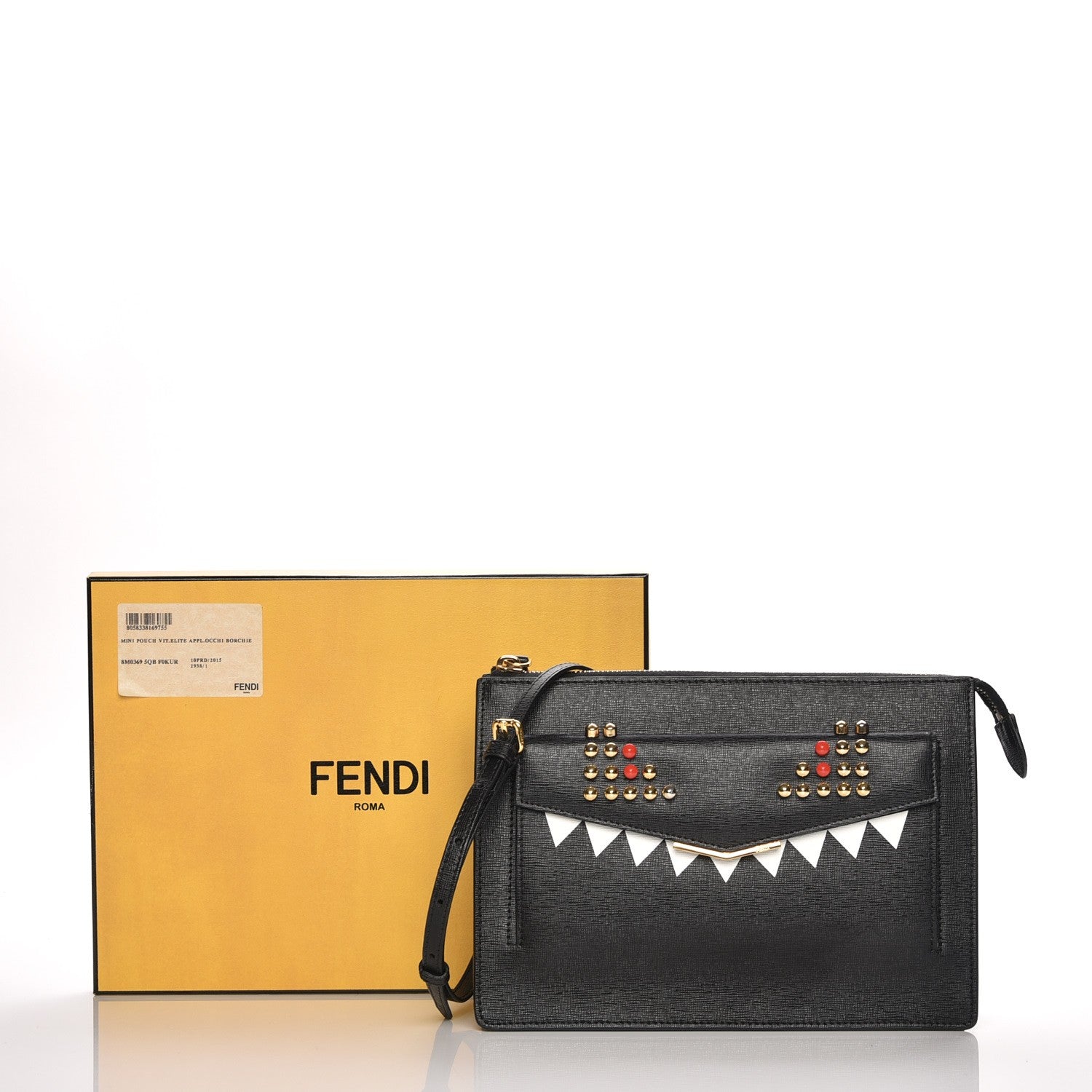 Fendi Vitello Elite Studded Monster Crossbody Bag Black 9 of 9