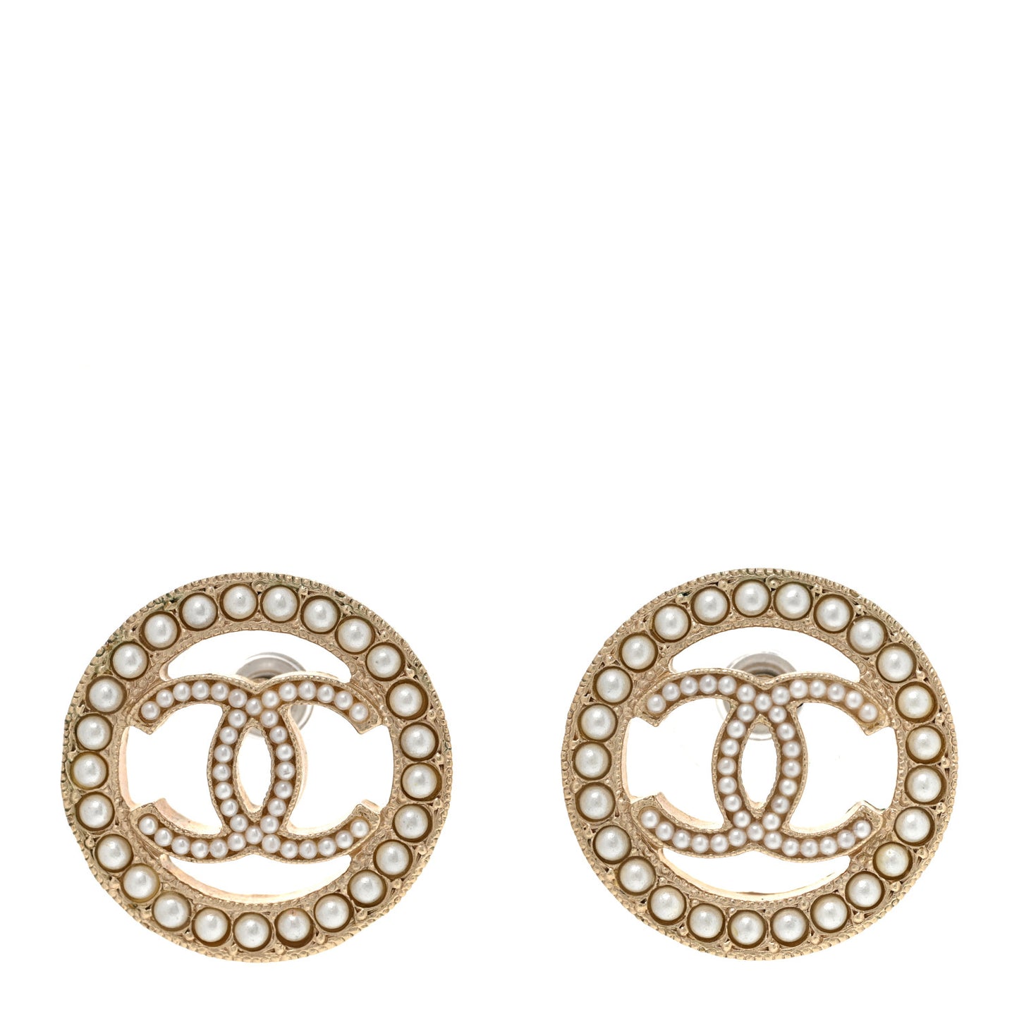 Pearl CC Round Earrings Gold