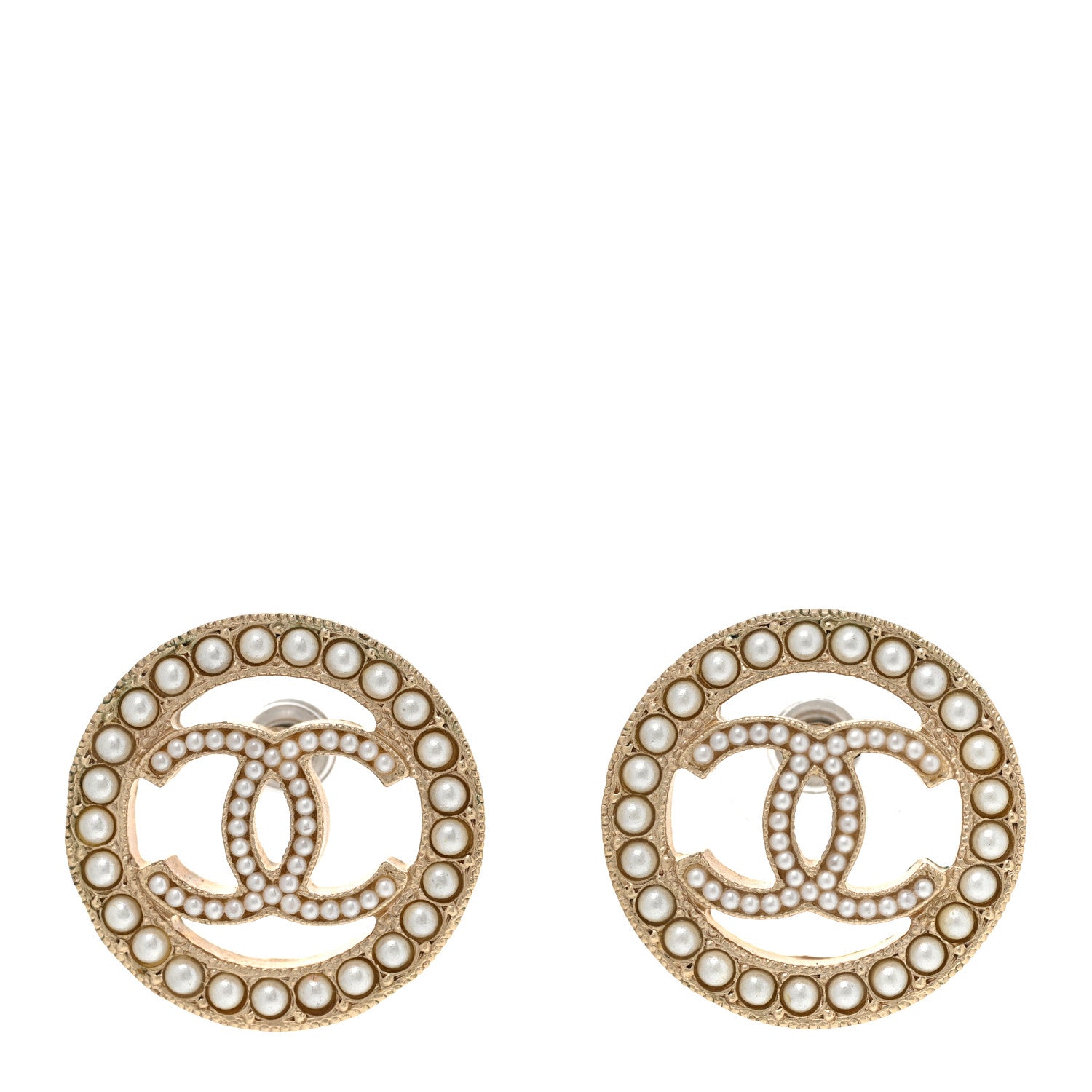 Chanel Pearl CC Round Earrings Gold 1 of 6