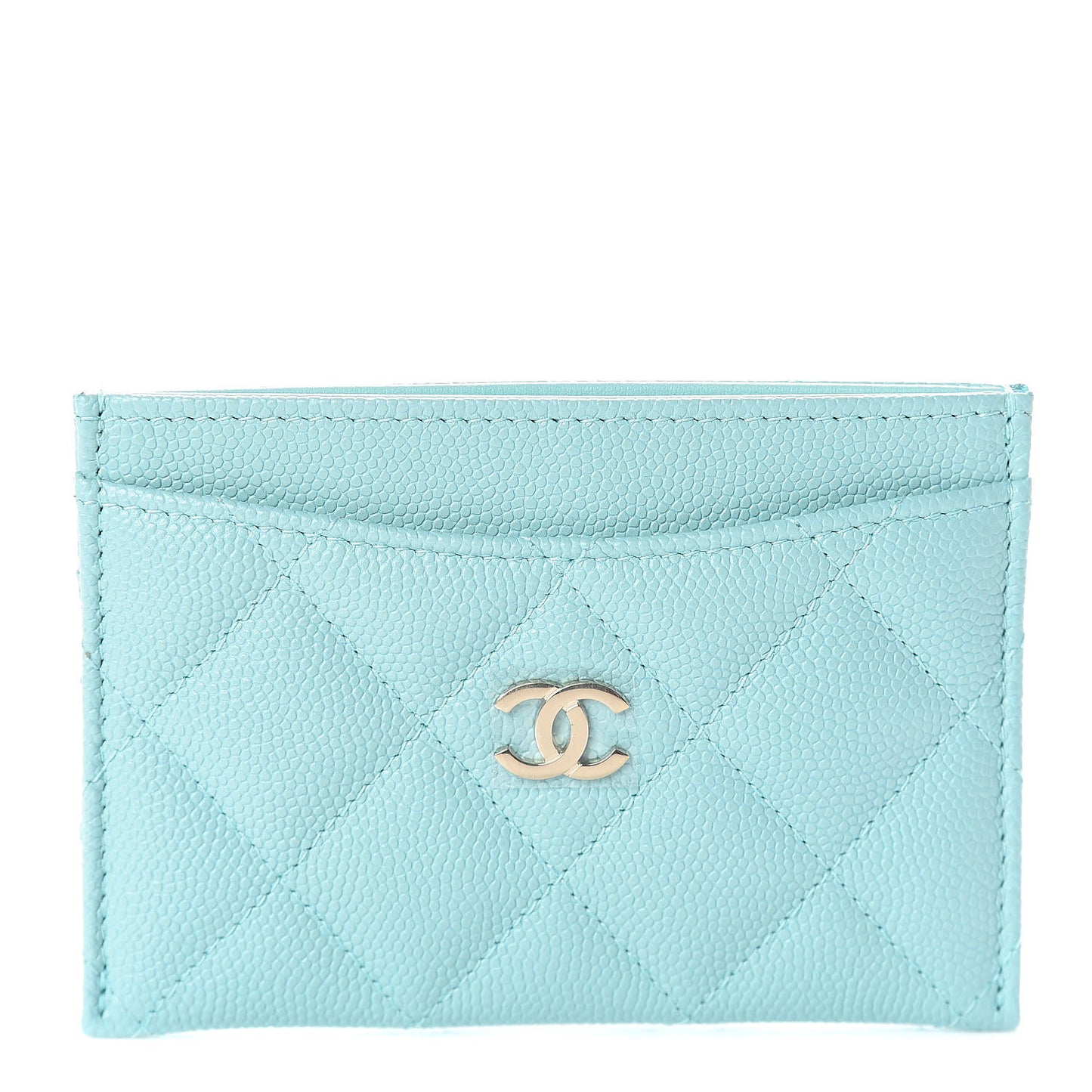 Caviar Quilted Card Holder Light Blue