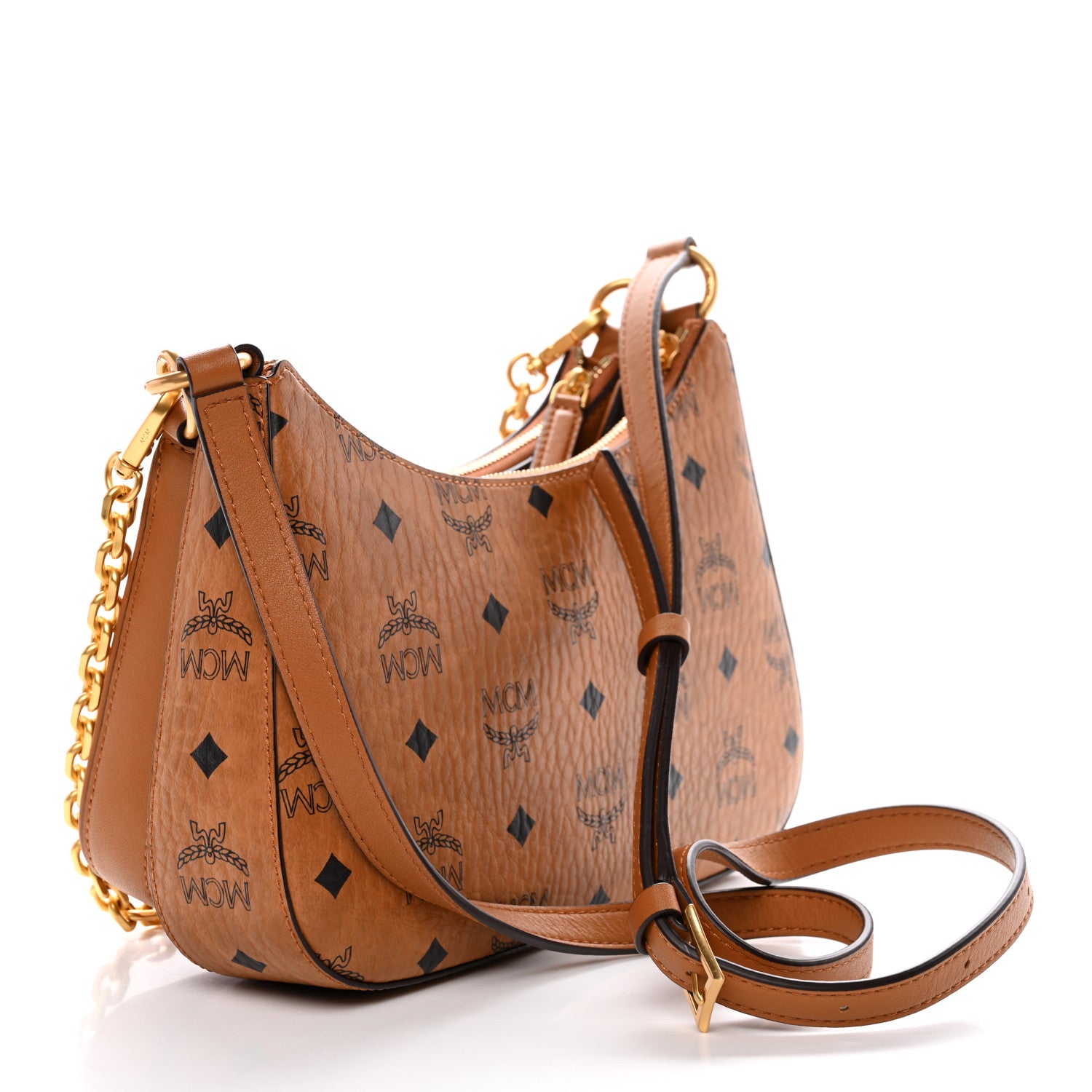 MCM Visetos Aren Hobo Duo Crossbody Bag Cognac 3 of 10