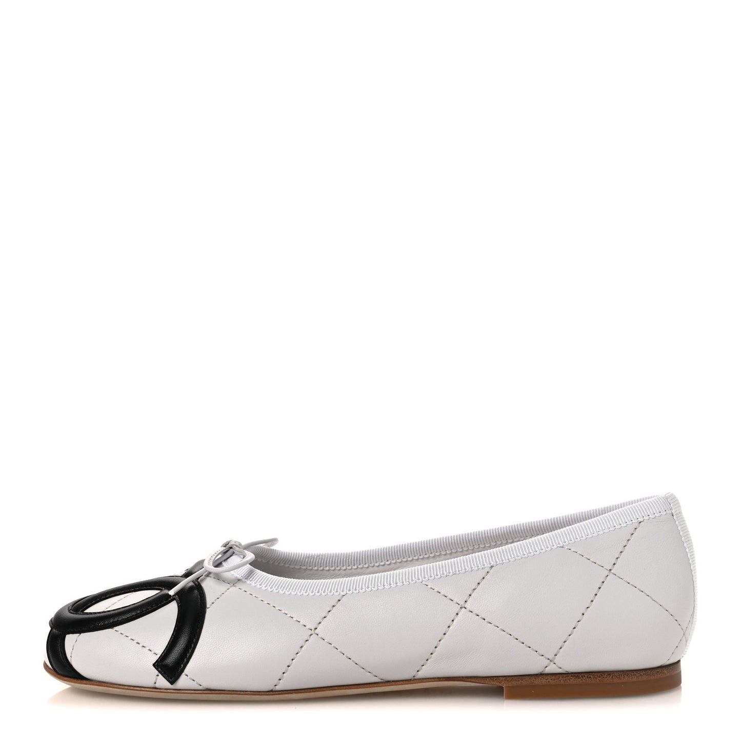 Lambskin Quilted CC Cambon Ballet Flats 36.5 Black White