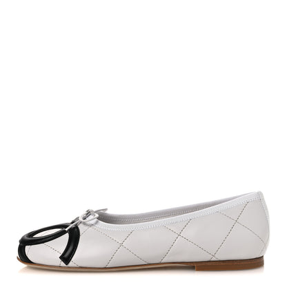 Chanel Lambskin Quilted CC Cambon Ballet Flats 36.5 Black White 1 of 11