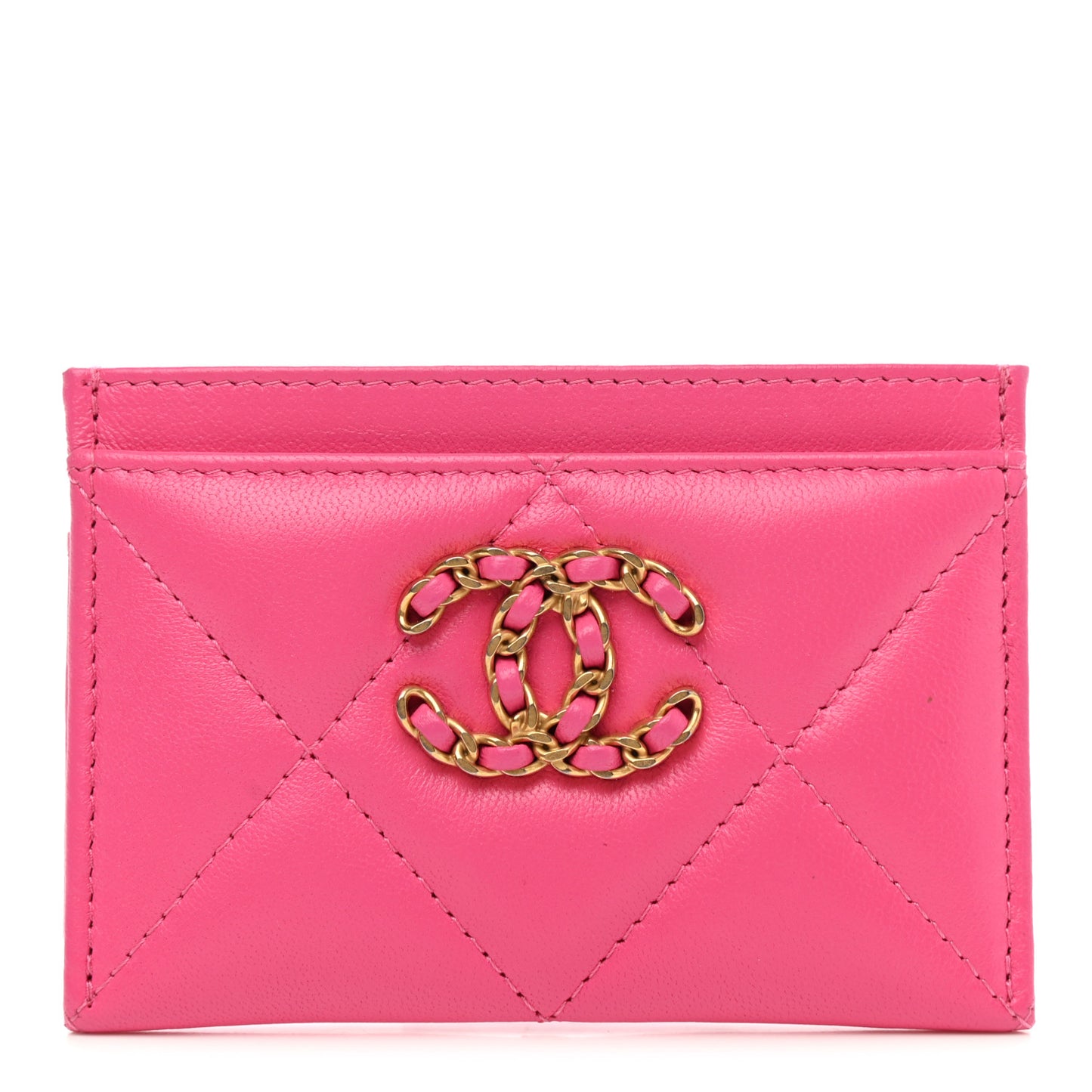 Lambskin Quilted Chanel 19 Card Holder Dark Pink