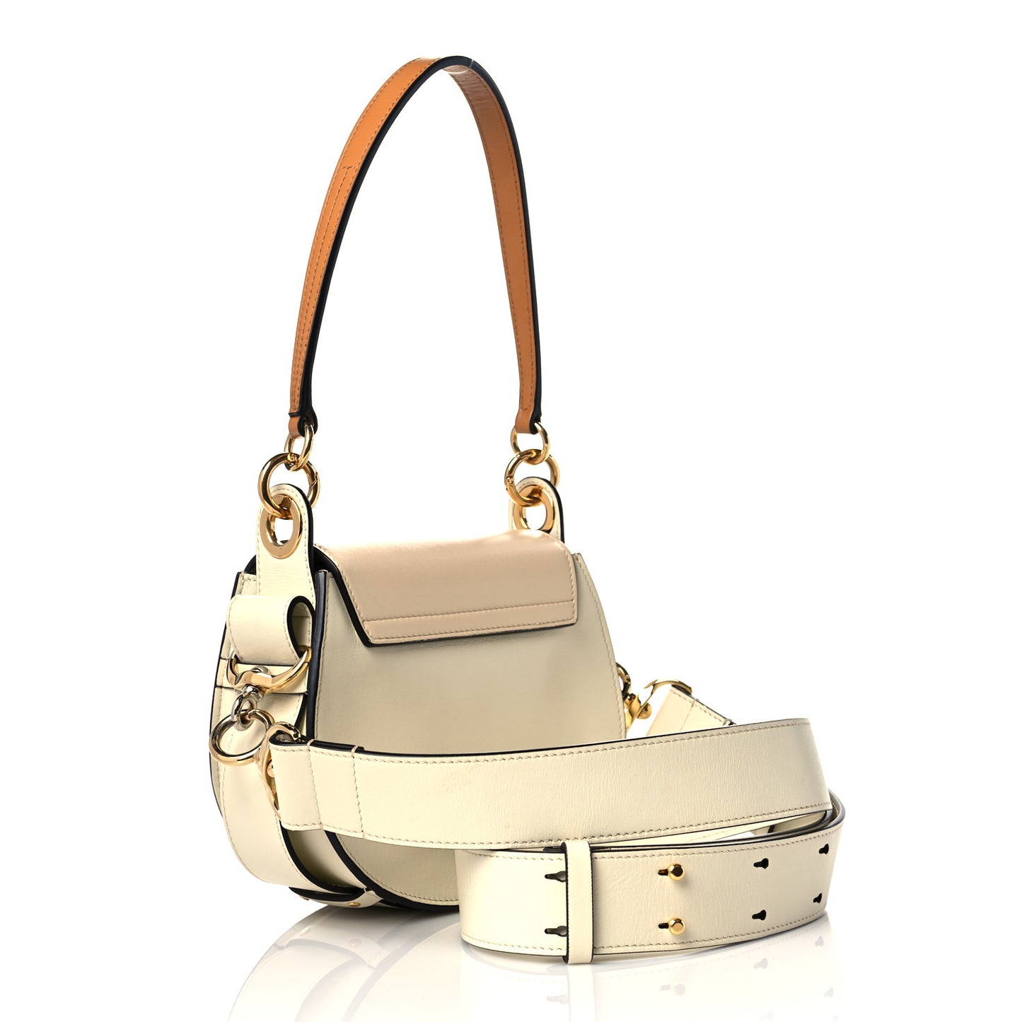 Calfskin Crocodile Embossed Small Tess Bag White Beige