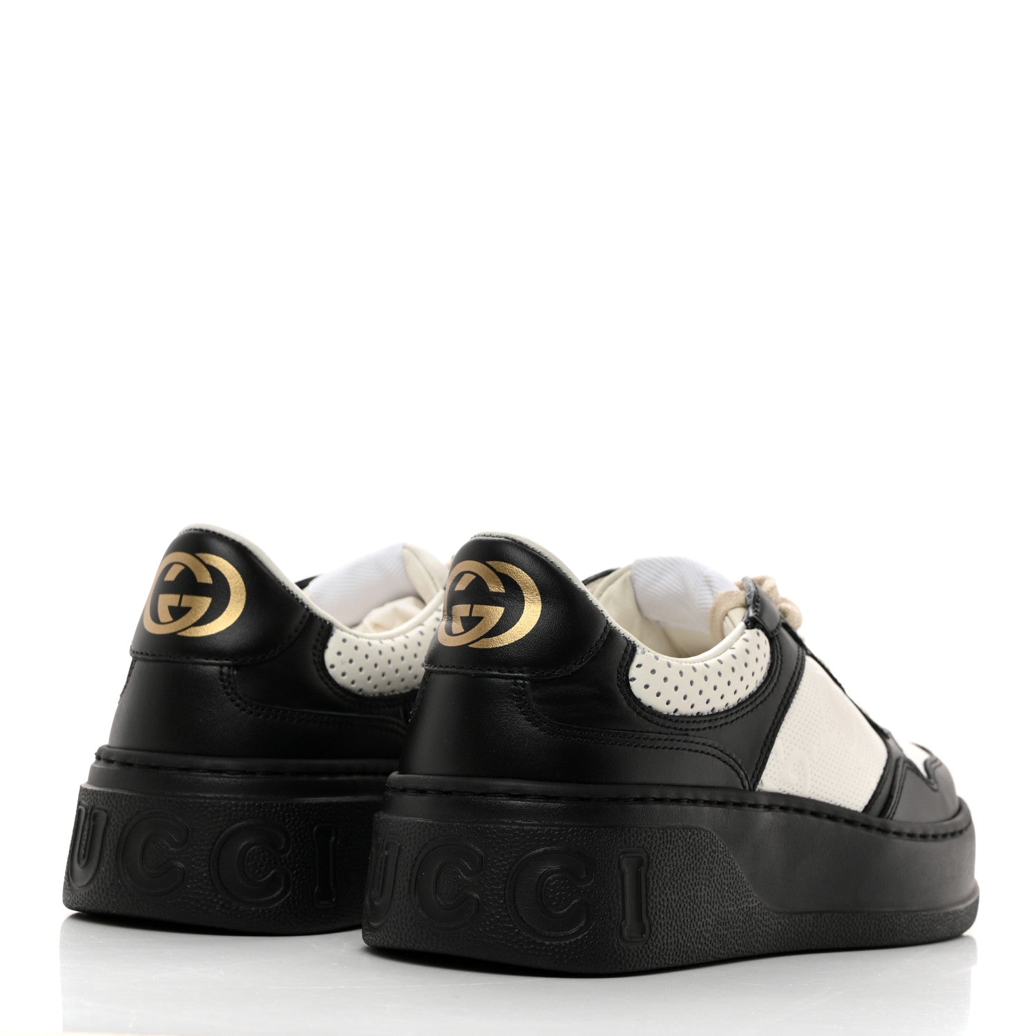 Gucci Calfskin GG Tennis Embossed Womens Platform 55mm Sneakers 38 Black White 4 of 9