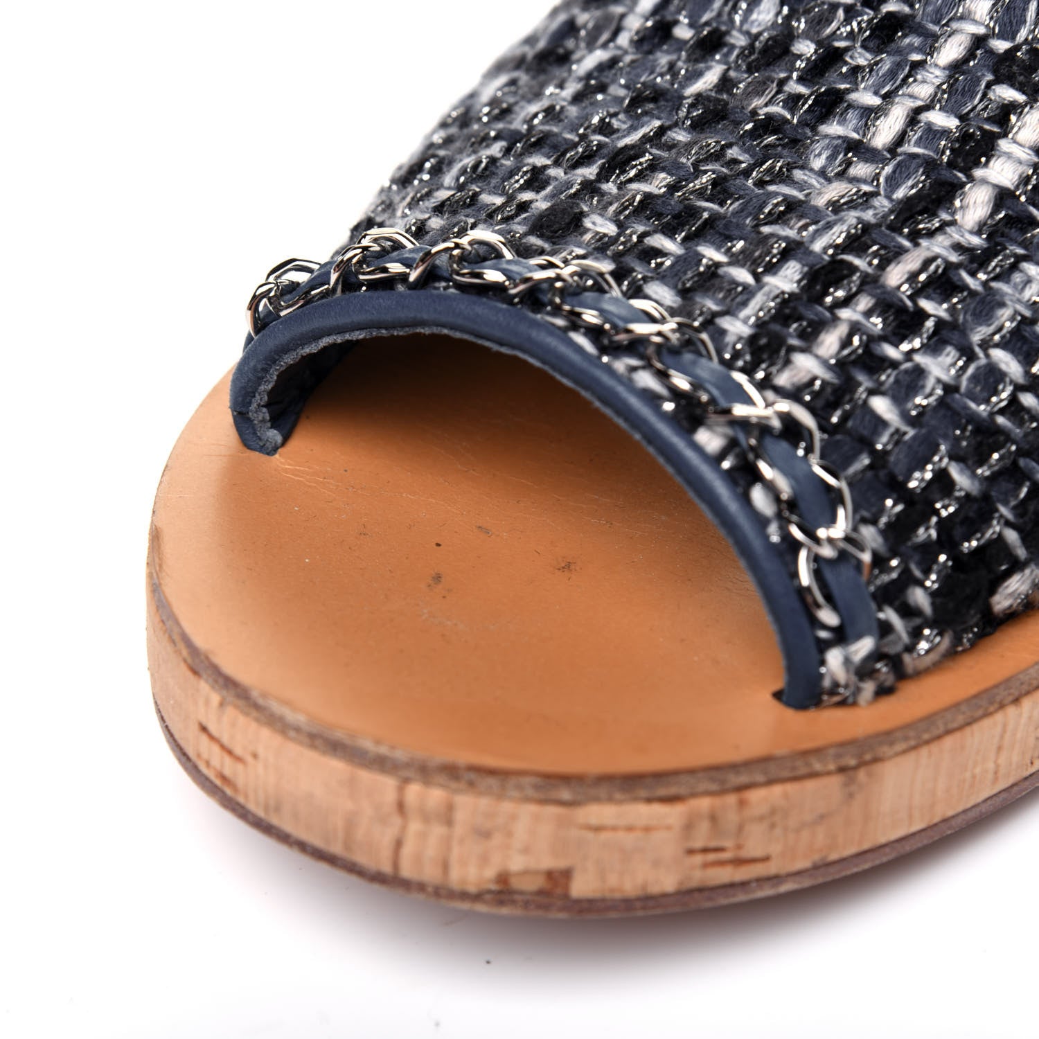 Chanel Cork Tweed Chain Mule Slides 41.5 Blue 15 of 16