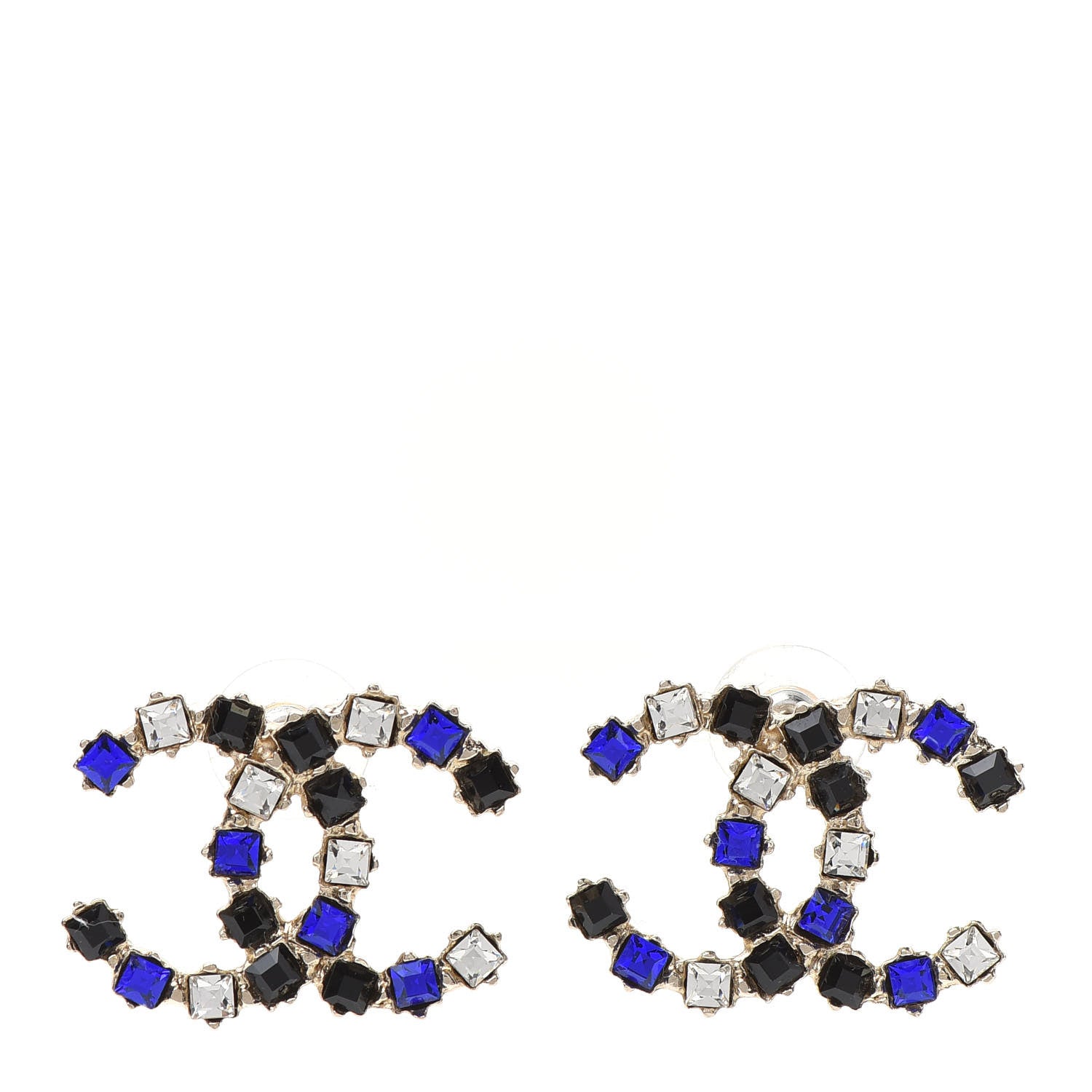 Chanel Crystal CC Earrings Gold Black Blue 1 of 5