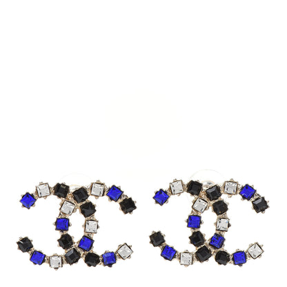 Chanel Crystal CC Earrings Gold Black Blue 1 of 5