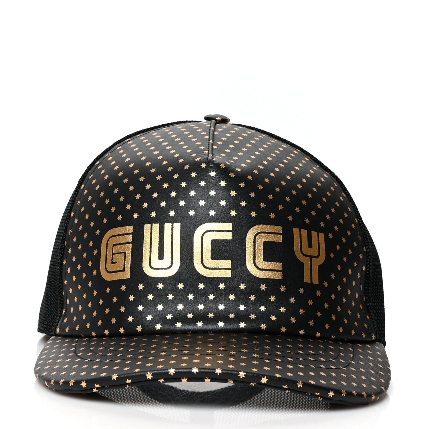 Gucci X SEGA Calfskin GUCCY Stars Baseball Hat XL Black Gold 3 of 9
