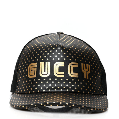 Gucci X SEGA Calfskin GUCCY Stars Baseball Hat XL Black Gold 3 of 9