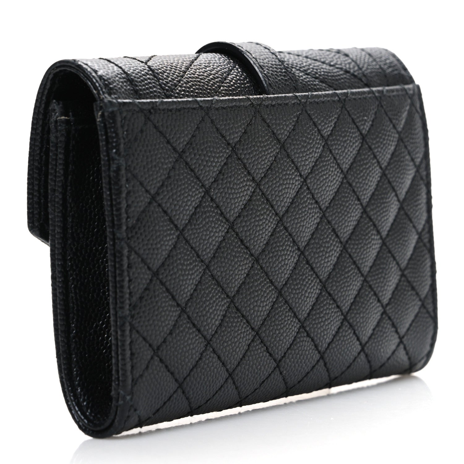 Saint Laurent Grain De Poudre Textured Mixed Matelasse Triquilt Small Monogram Envelope Wallet Black 3 of 7
