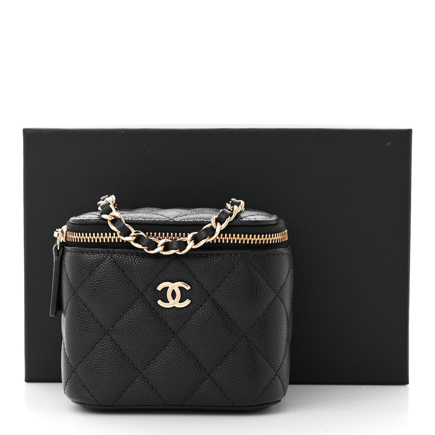 Caviar Quilted Mini Vanity Case With Chain Black