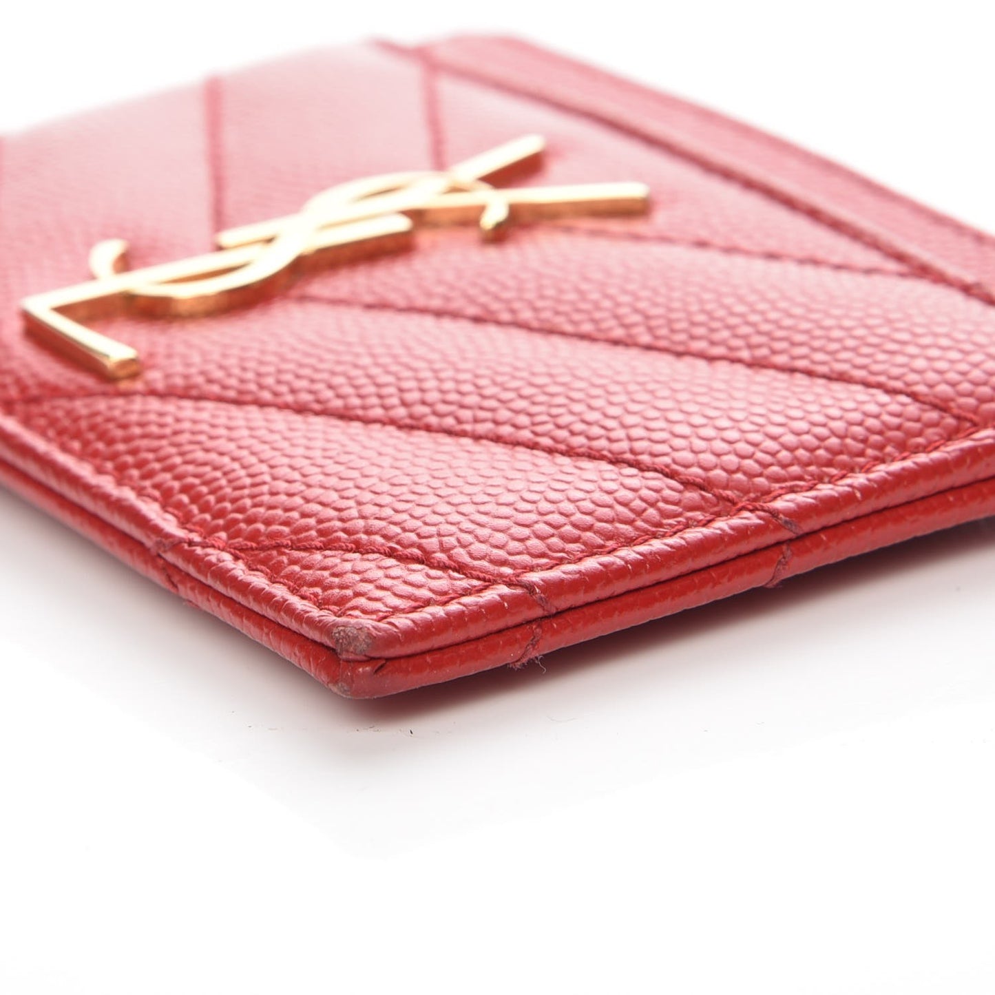 Grain De Poudre Matelasse Chevron Monogram Credit Card Case Lipstick Red