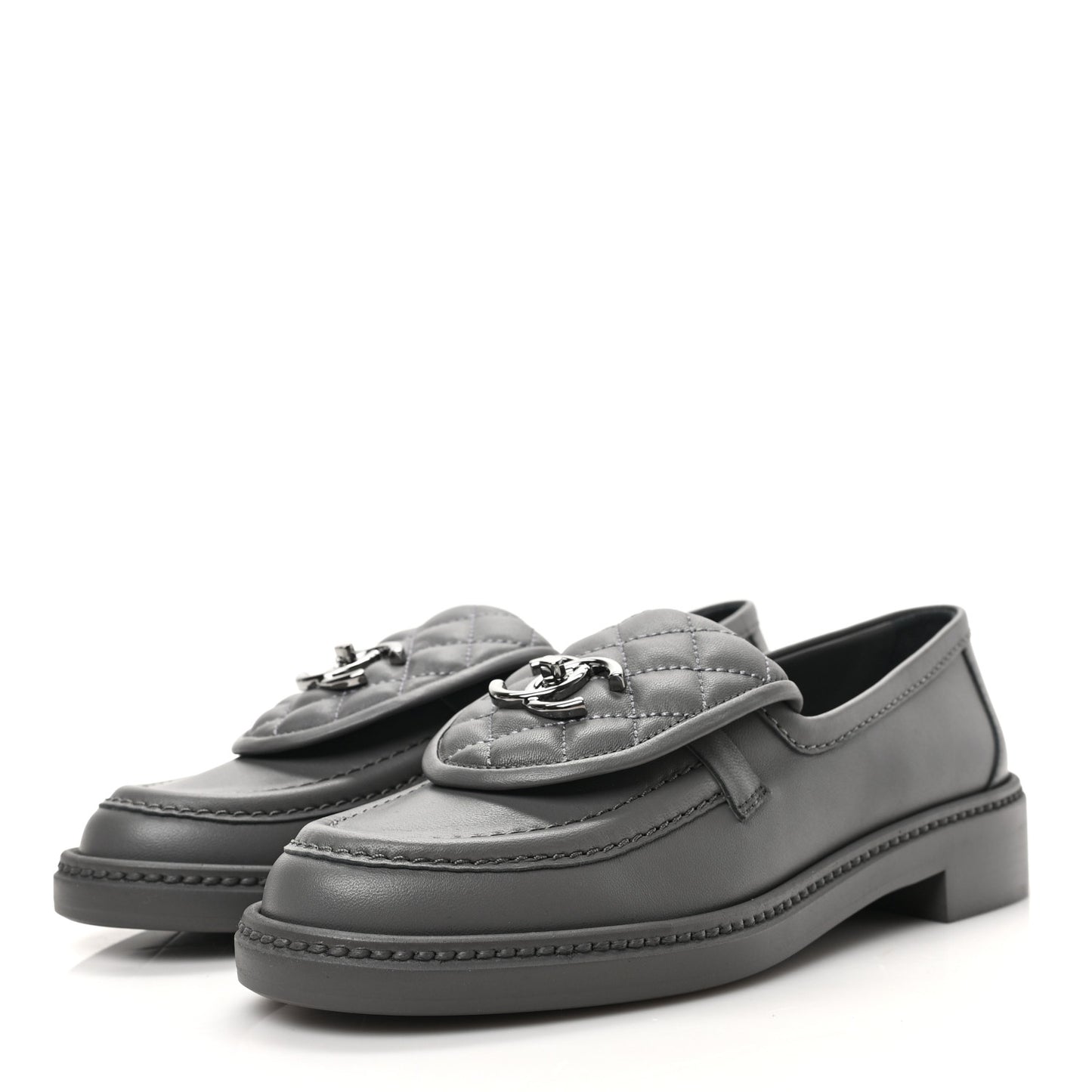 Lambskin Quilted CC Turnlock Loafers 37 Grey