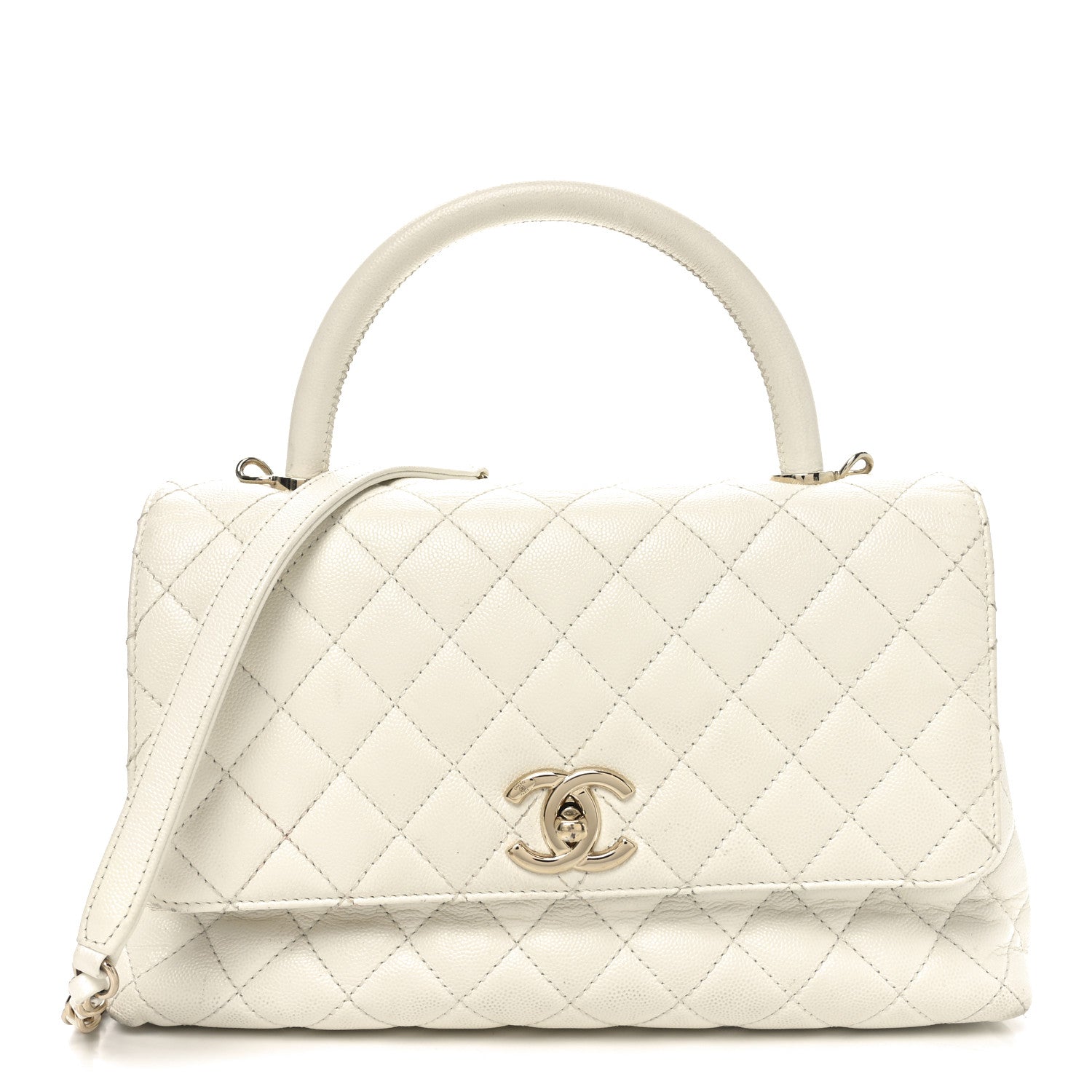 Chanel Caviar Quilted Small Coco Handle Flap White 1 of 10