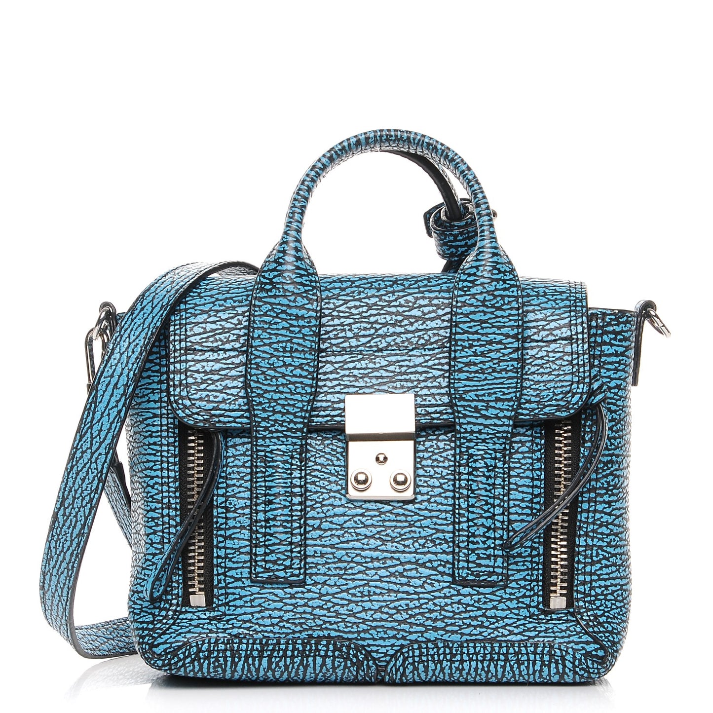 3.1 Textured Calfskin Mini Pashli Satchel Turquoise Black