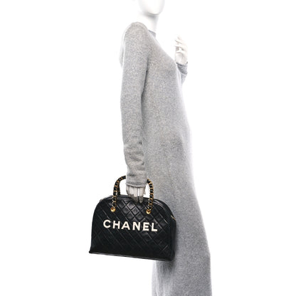 Chanel Lambskin Quilted Logo Duffel Bag Black White 2 of 10