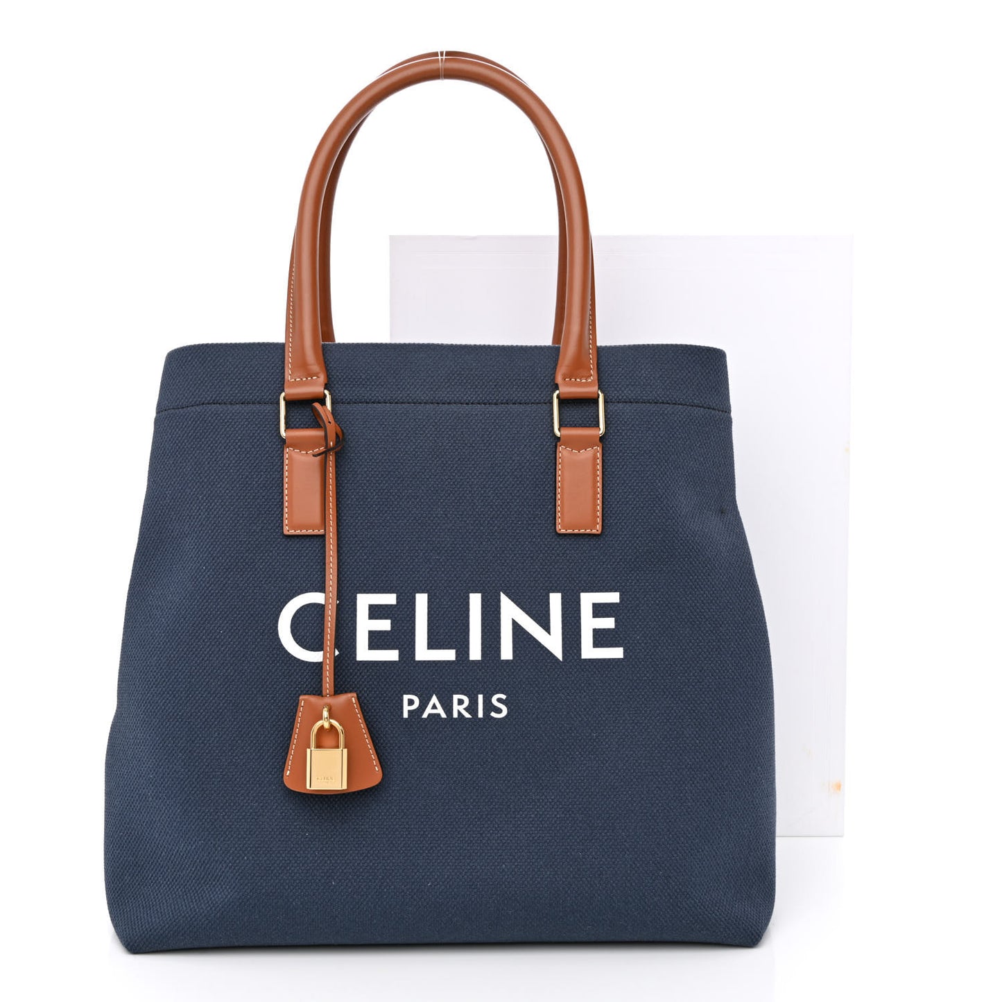Canvas Calfskin Horizontal Cabas Navy Tan