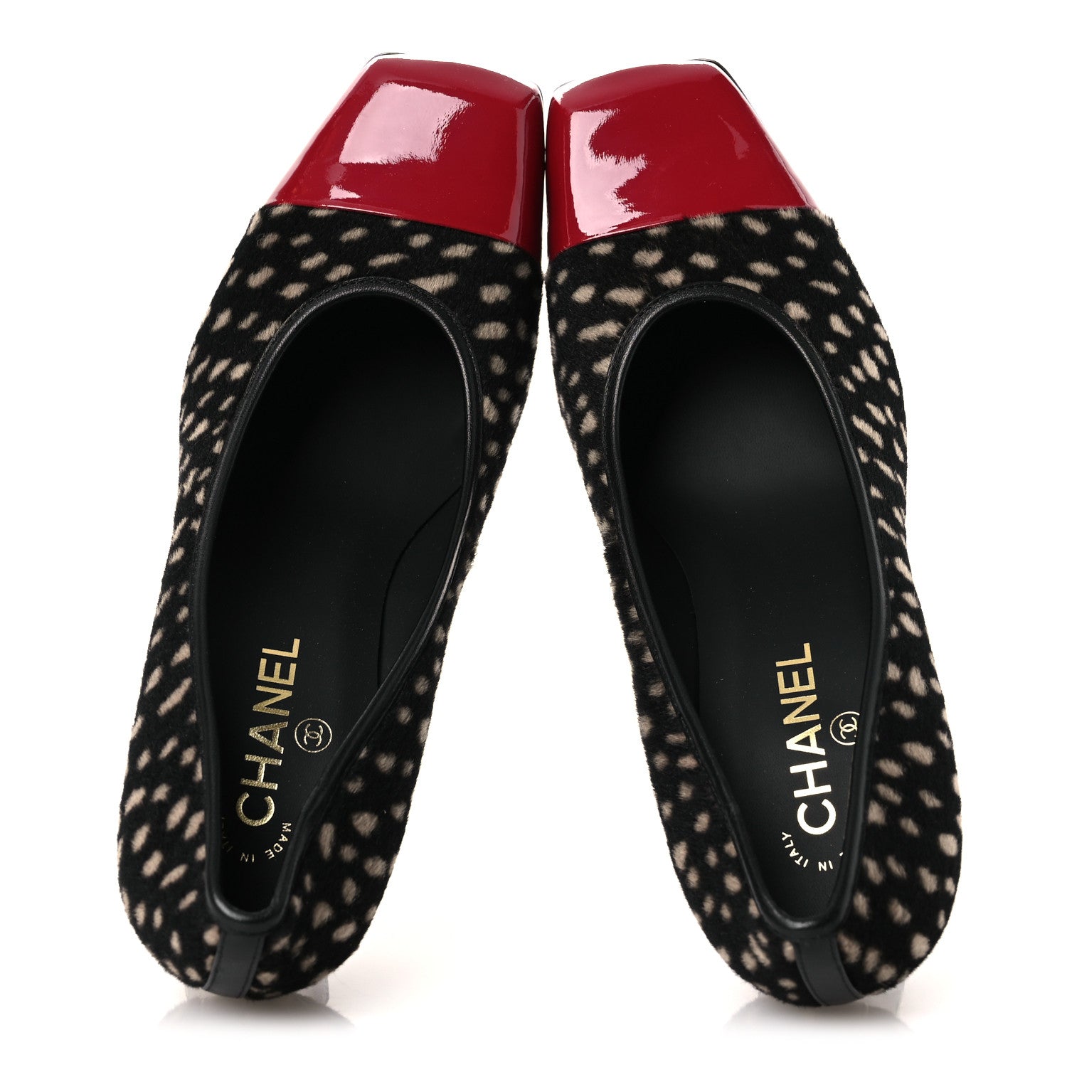 Chanel Pony Hair Lambskin Patent Cap Toe Pumps 41 Black White Dark Red 2 of 11
