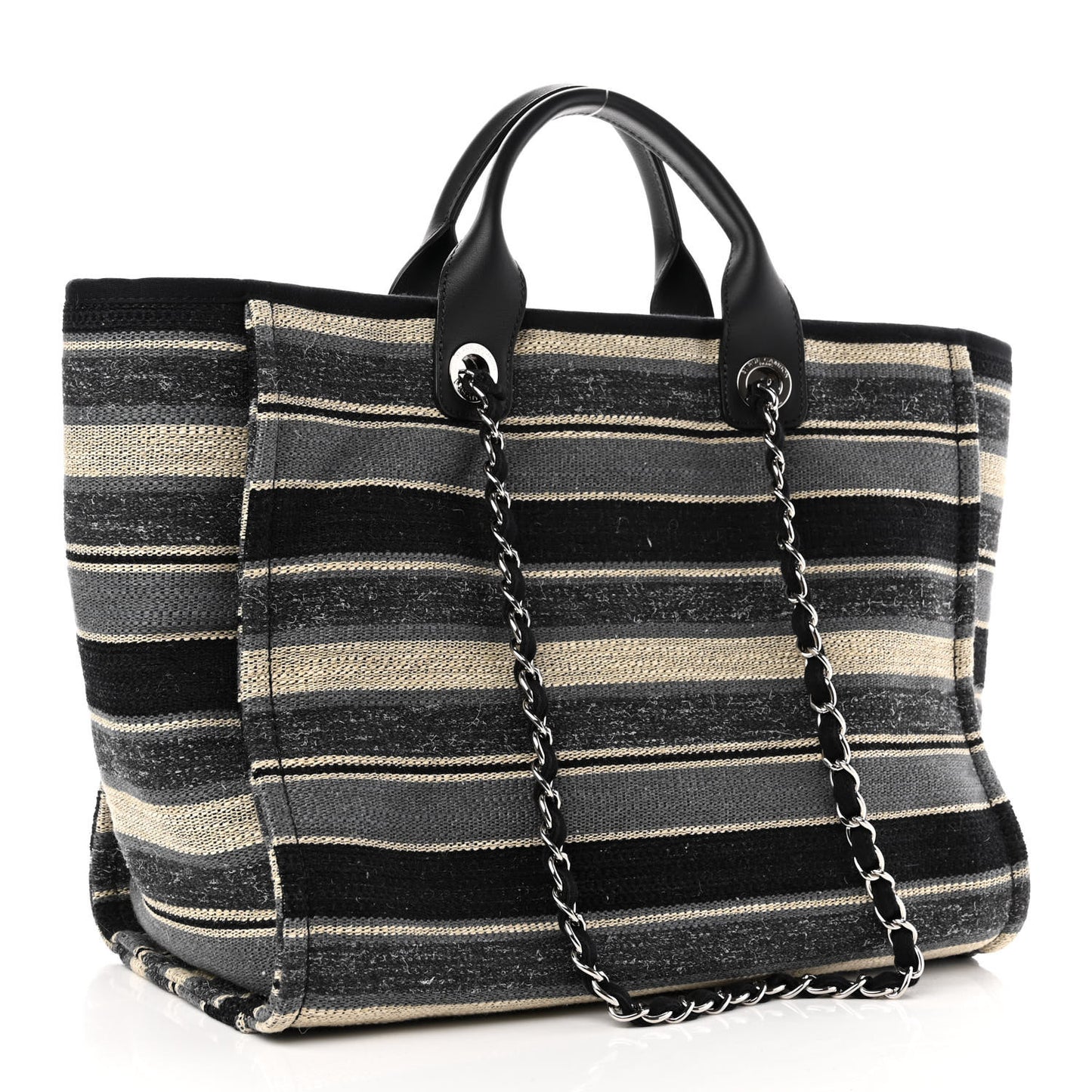 Striped Canvas Medium Deauville Tote Black
