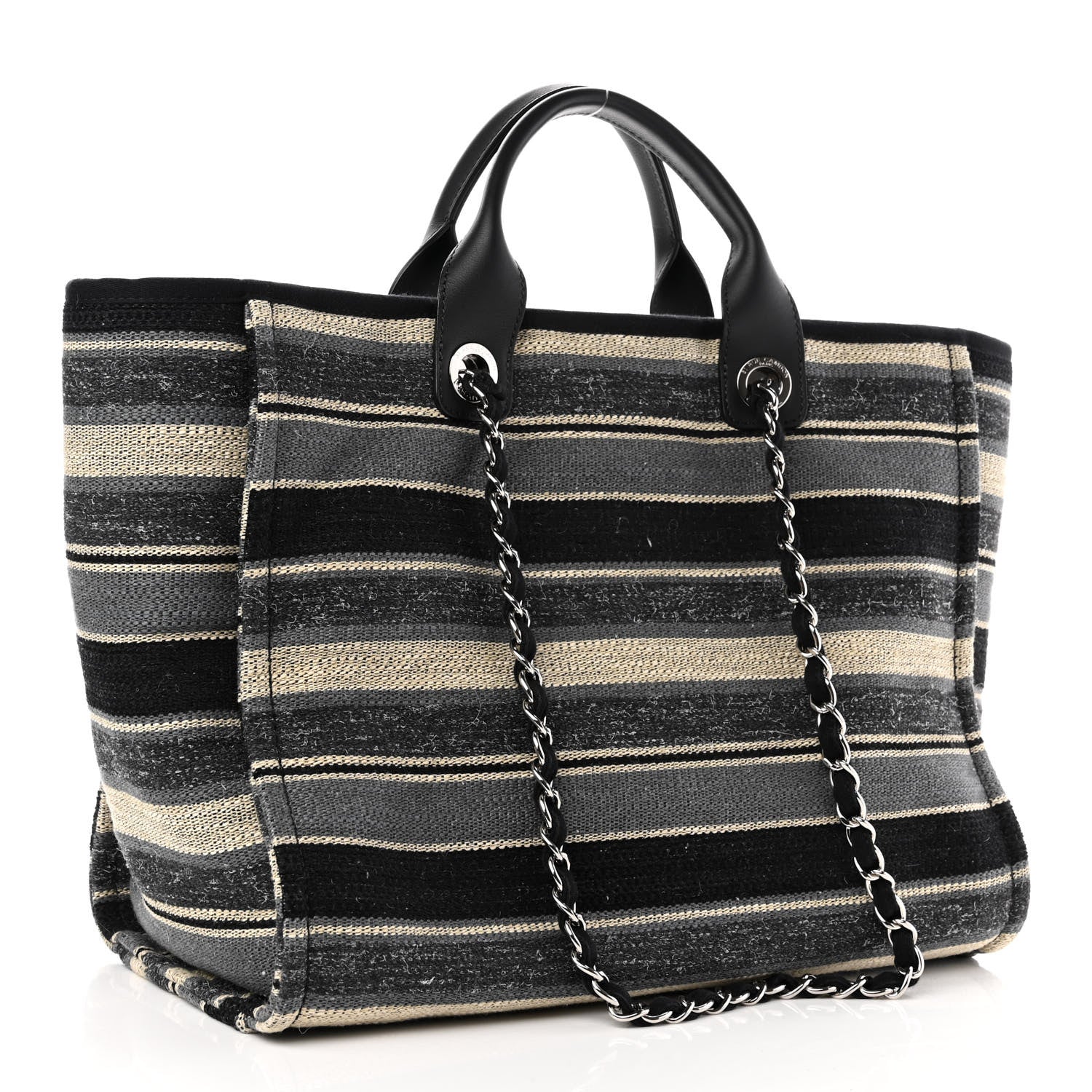 Chanel Striped Canvas Medium Deauville Tote Black 2 of 9