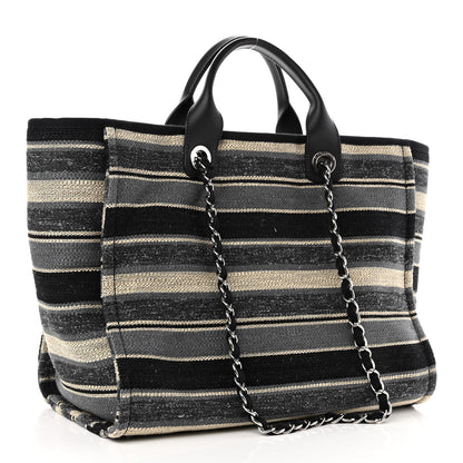 Chanel Striped Canvas Medium Deauville Tote Black 2 of 9